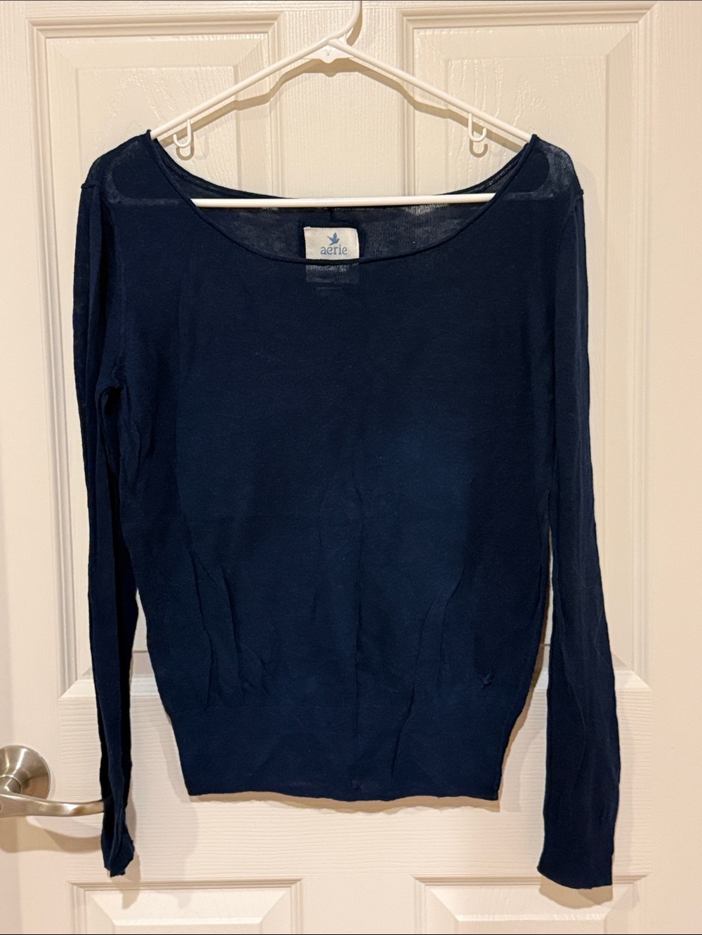 aerie Women's Long-Sleeve Scoop Sweater in Navy